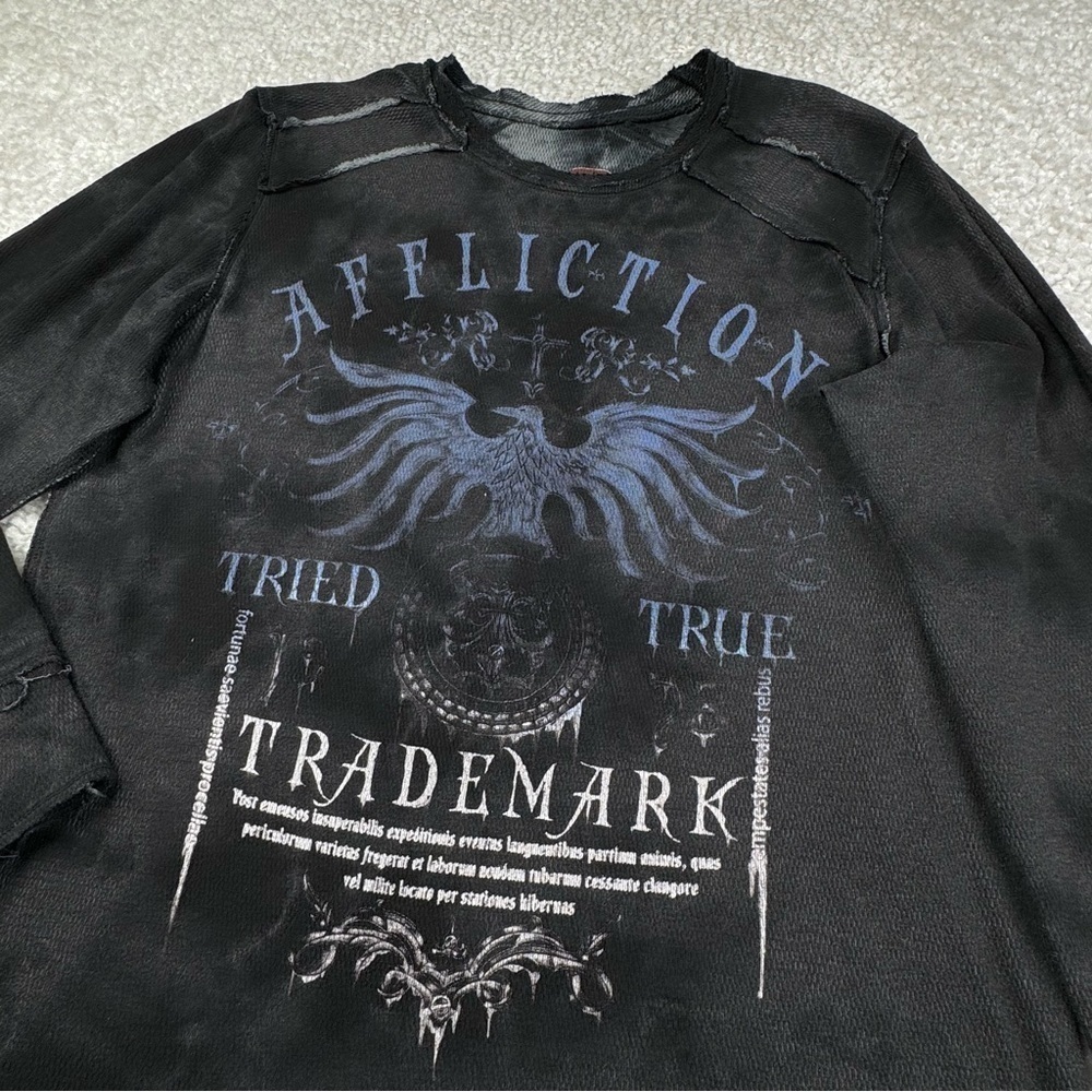 AFFLICTION Men's Long Sleeve Reversible Thermal Shirt. XXL skull bird distressed - Picture 13 of 15